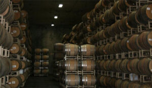 A winery barrel storage warehouse